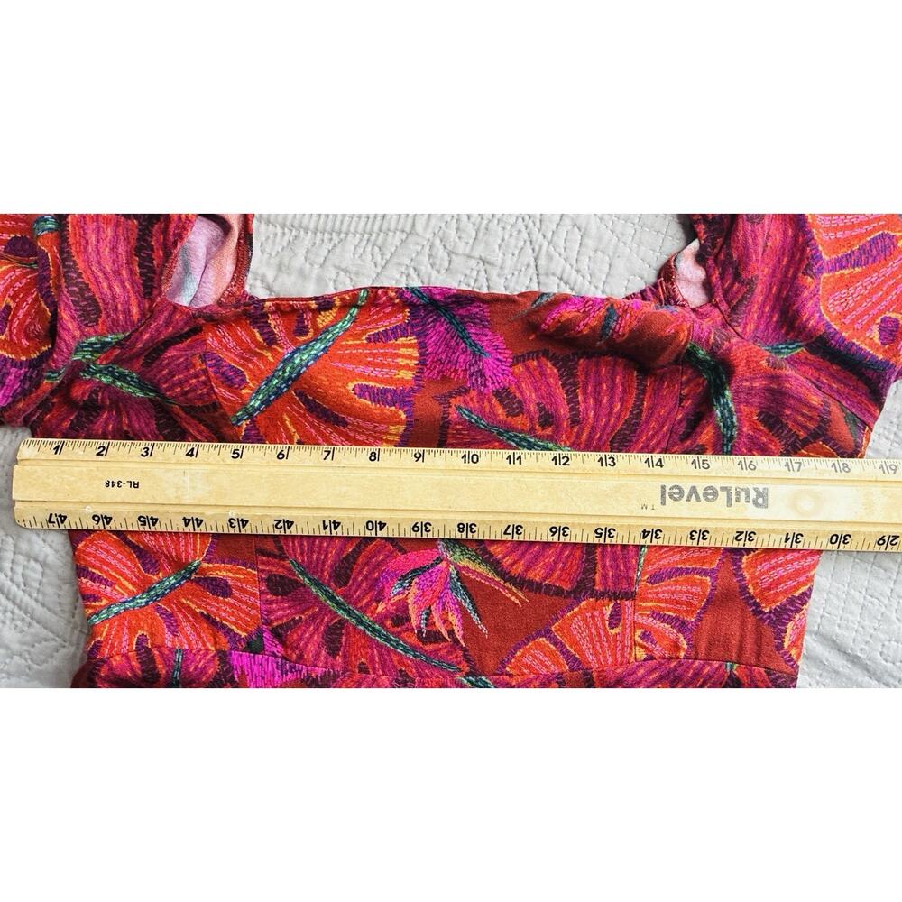FARM Rio Floral Dress XL Red Pink Tropical Square Neck Long Sleeve Maxi - Picture 7 of 7